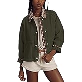 Aimiray Cropped Bomber Jacket Women Zip up Plaid Barn Jacket Casual Gingham Fall Coats with Pockets