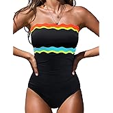 popvil One Piece Swimsuits for Women Tummy Control Strapless Bathing Suits 2026 Neon Bandeau Swimwear