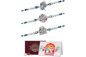 IndoTribe, Rakhi For Brother with Gift Set - Set of 3, Rakhi For Brother with Card, Roli Chawal | Rakhi for Brother and Bhabhi | Lumba Rakhi For Brother | Bhaiya Bhabhi Rakhi | Raksha Bandhan Rakhi