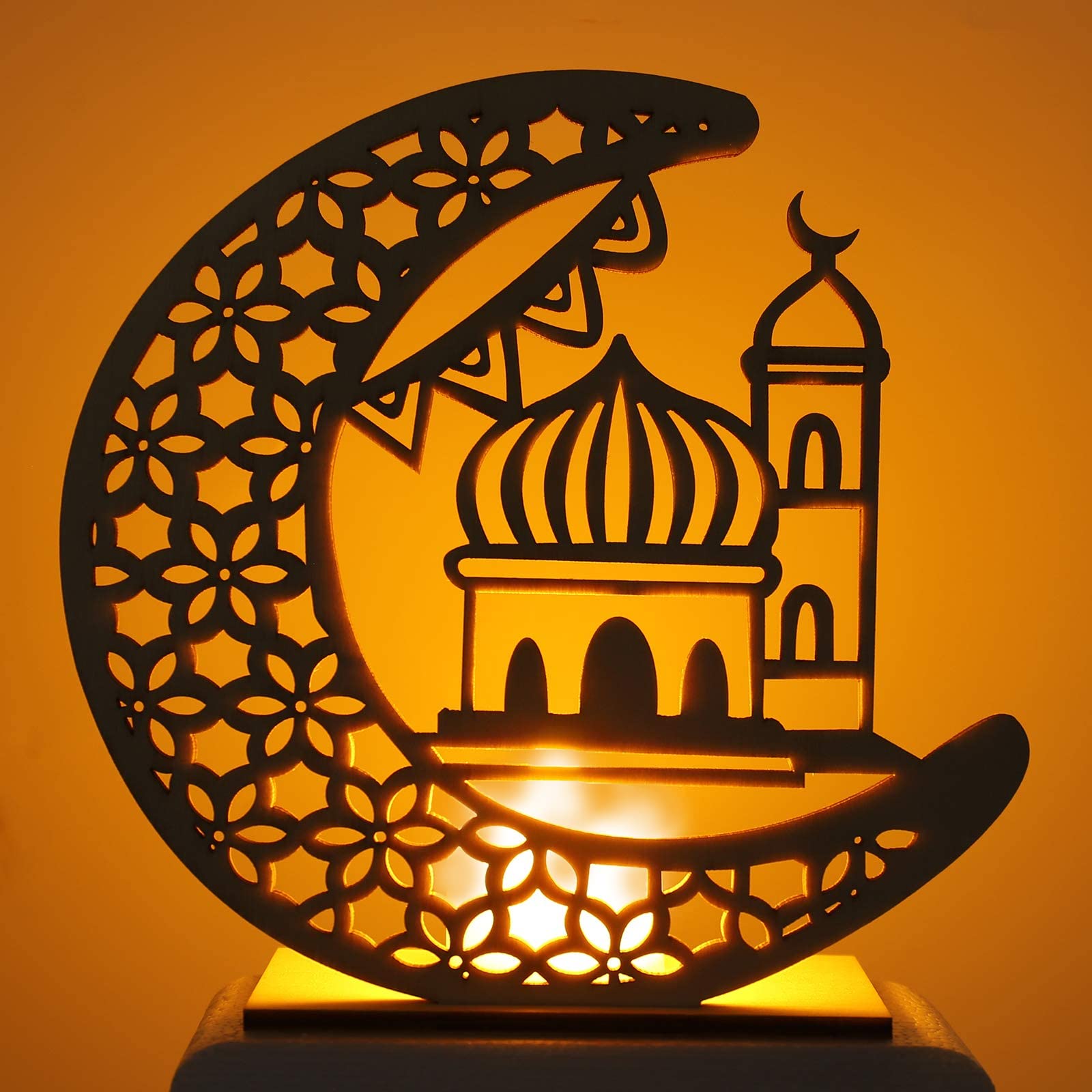 WANGCL Eid Crafts Night Light Ramadan Mubarak Lamp Decorations 3D Handmade Wooden Moon Star LED Lights Decor Gift for Muslims Home Party Supplies(Palace flag)
