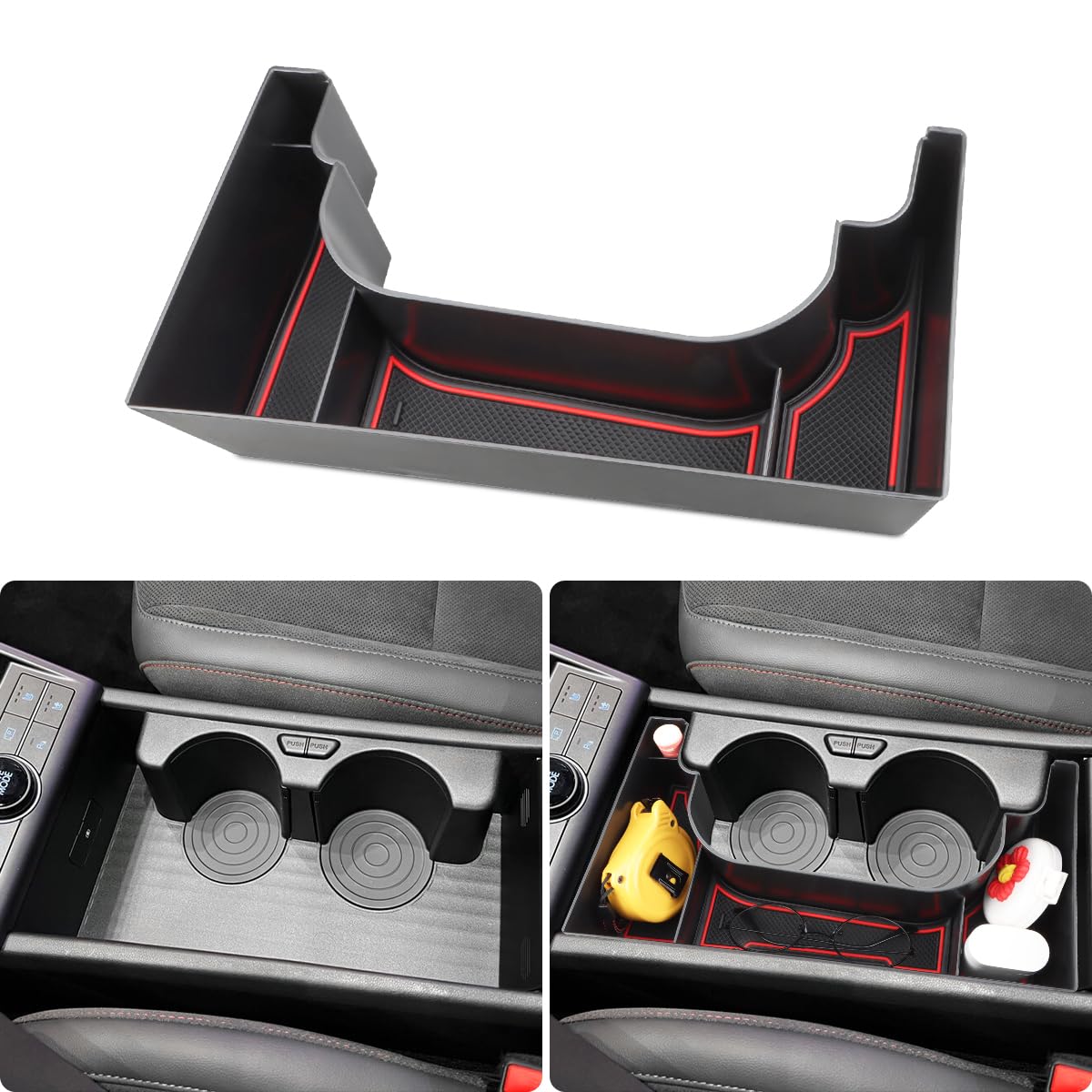 Photo 1 of MARCHFA Center Console Organizer Tray for 2024 2025 2026 Hyundai Kona Accessories Armrest Box Tray Organizer for Kona 2024 Insert Secondary Storage Box (Red) Only fit Electronic Transmission