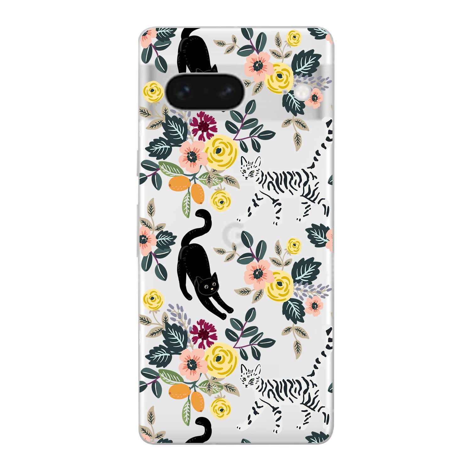 Photo 1 of Blingy's for Google Pixel 7a Case, Fun Cat Style with Cute Flower Pattern Funny Floral Animal Design Transparent Soft TPU Protective Clear Case (6.1 inch) (Cats w/Flowers)