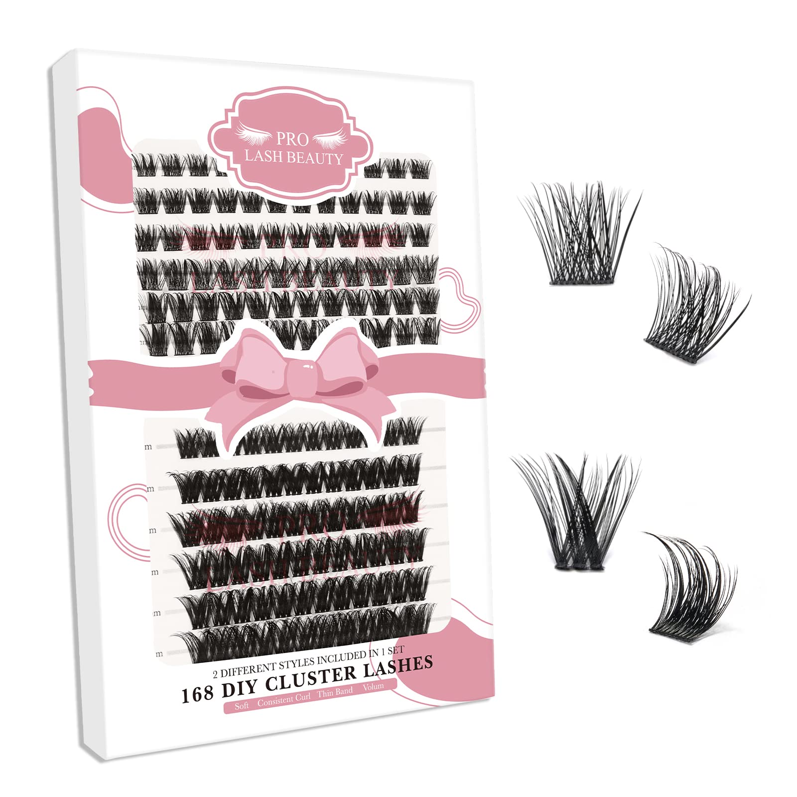 168 Pcs Lash Clusters 2 Styles Mixed Cluster Lashes DIY Eyelash Extensions Eyelash Cluster Extension DIY Individual Lashes Super Thin Band Soft and Easy to Wear (First Glance+Adore,D-Mix) — image 1