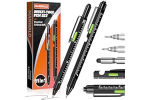 MANWALD 11-in-1 Multitool Pen Set with LED Light, Flathead & Phillips Screwdrivers, Level, Ruler, Bottle Opener, and Stylus, Gifts for Him Men Husband, Boyfriends, Gifts for Dad, Husband, Black