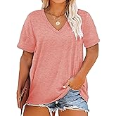 Plus Size V Neck T Shirts Women Short Sleeve Tops Casual Summer Tshirts Loose Fit Tee