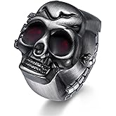 JewelryWe Men Women Finger Watch Punk Skull Flip-Open Cover Quartz Analog Adjustable Ring Watches for Mother's Day