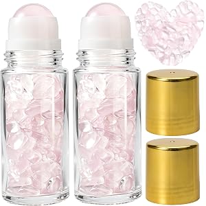 CUQIG 2Pcs 50ml Rose Quartz Roller Bottles, With Crystal Chips, Clear Glass | Natural Crystal Rollerball and Chips, Crystal S