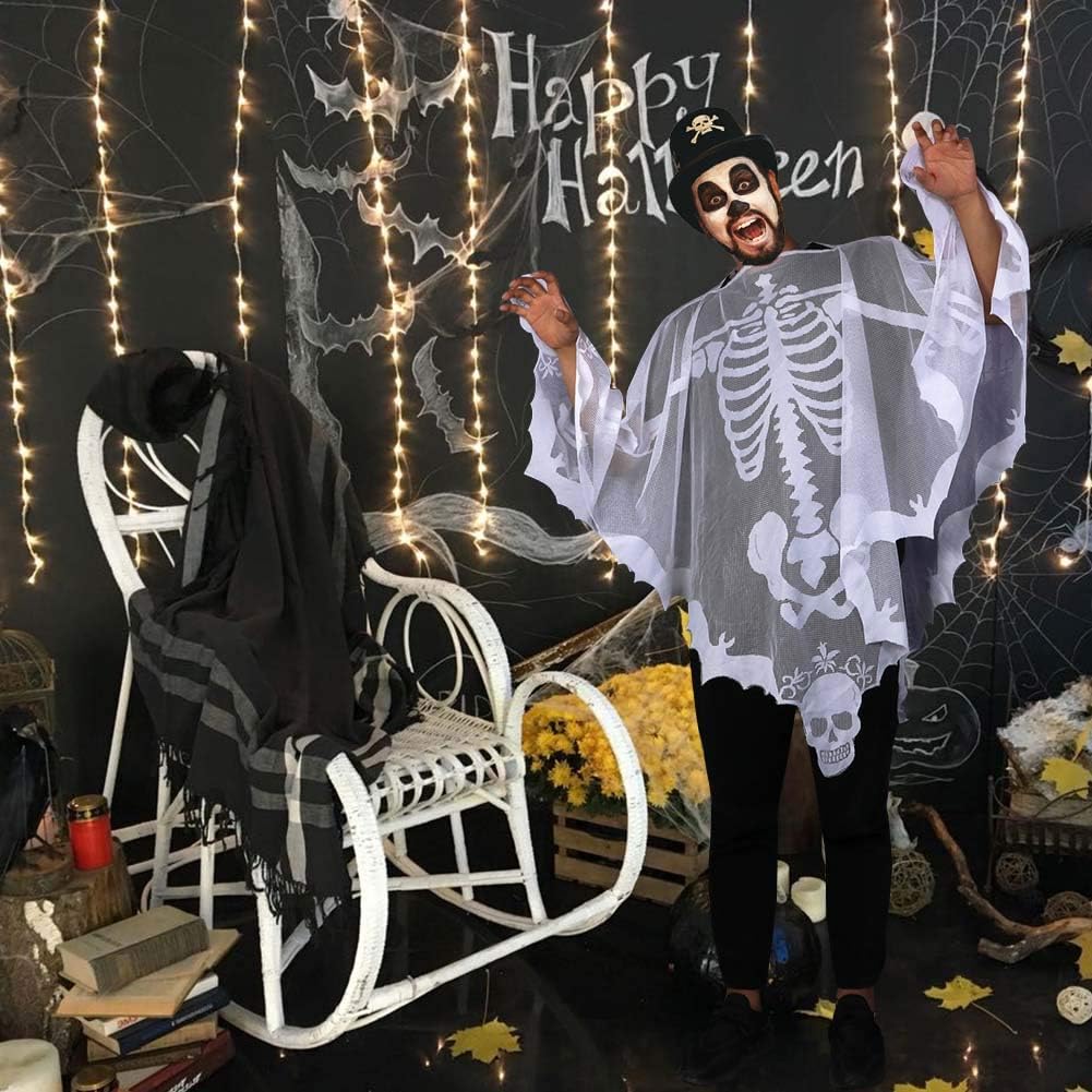 Aytai White Lace Skeleton Poncho, Halloween Poncho Halloween Costumes for Women, Day of The Dead Costume 60 x 60 Inch: Clothing