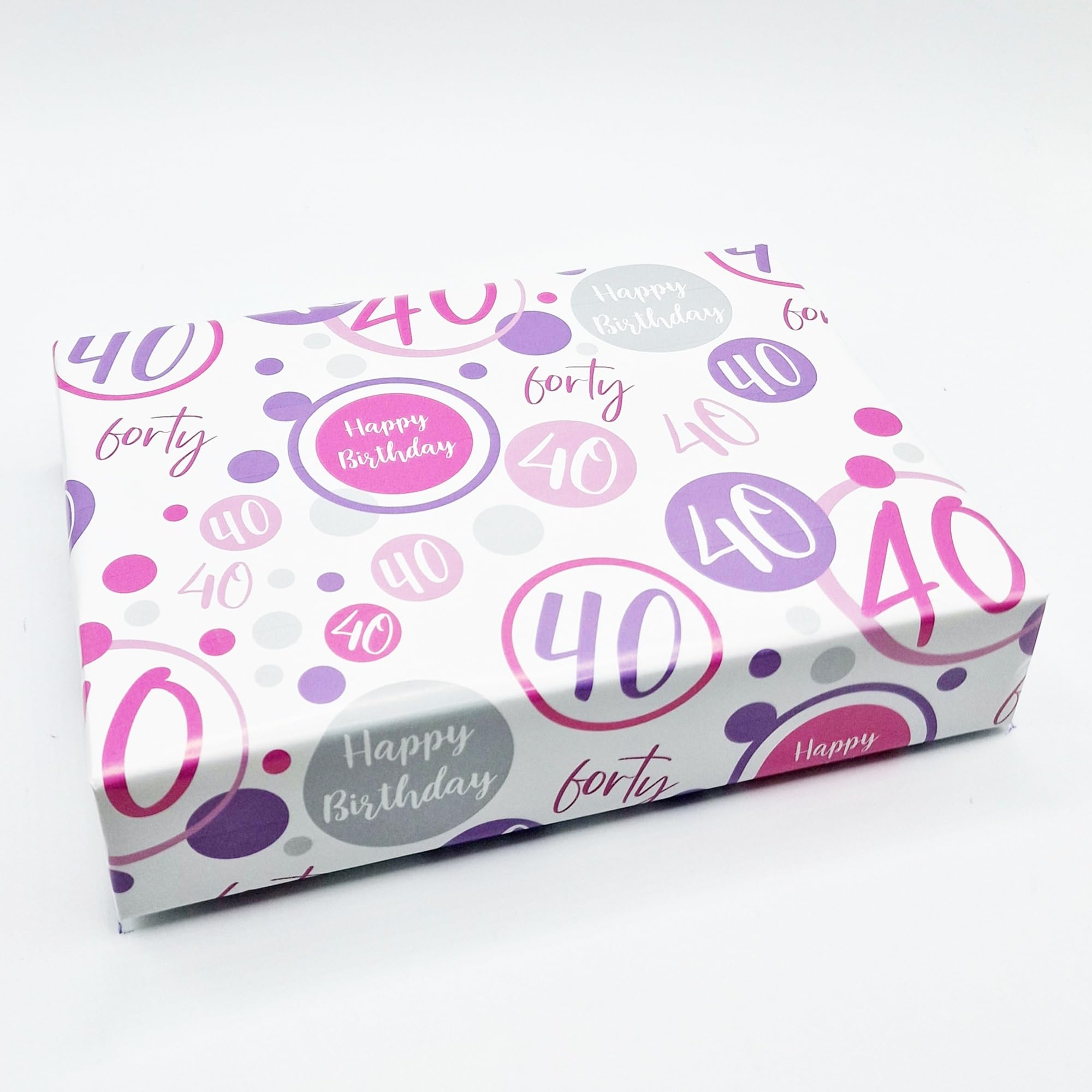2 Sheets + 2 Matching Gift Tags 40th Birthday Woman Wrapping Paper Age 40 Birthday Pink Lilac White Giftwrap Female (PA)