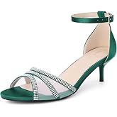 Allegra K Women's Rhinestone Mesh Kitten Heels Sandals