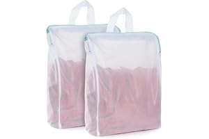 OTraki 2 Pack Mesh Laundry Bags for Delicates Fabric, Garment Clothing Wash Bags, Machine Bags with Handle and Zipper for Soc
