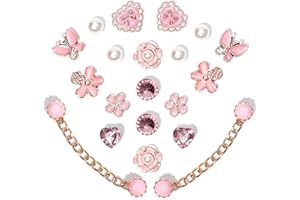 ZIIGOLE 20pcs Bling Gems Plastic Butterfly Flower Sparkling Rhinestones Pearl DIY Shoe Decoration Charms for Women's Party Favor