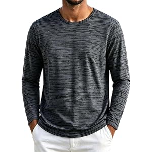 qjutow Long Sleeve Shirts for Men Casual Crew Neck Lightweight Athletic | Quick Dry Blouses,Athletic T-Shirt,Fishing,Work,Con