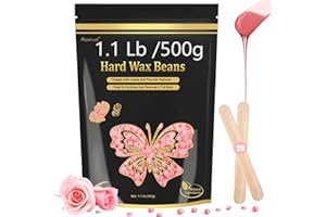 Auperwel Wax Beads for Hair Removal, 1.1LB Painless Salon Hard Wax Beans for Bikini, Eyebrow Facial, At Home Pearl Waxing Beads for Sensitive Skin with 20 Spatulas for Women Men(Rose)