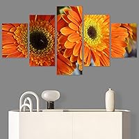 SIGNWIN 5 Panel Canvas Wall Art Orange Floral for Home Decorations Ready to Hang - 60