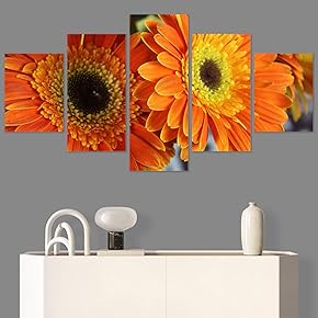 SIGNWIN 5 Panel Canvas Wall Art Orange Floral...