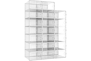 Potahouse® Shoe Storage Organizer, 20 Pack X-Large Stackable Shoe Box with Lids, Fit US Size Women's 12 Men's 11, Sneaker Storage Container Space Saving for Entryway Closet Dorm, White
