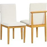 Modern Upholstered Dining Chairs, Natural Wood Frame, Beige Fabric, Set of 2