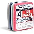 Fit + Fresh Cool Coolers Slim, Reusable Ice Packs for Lunch Bags, Beach Bags, Coolers, and More, Set of 4, Multicolored