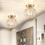 ZYDTRIP Crystals Ceiling Light Fixtures Chandelier Gold 2 Pack Semi Flush Mount view 2
