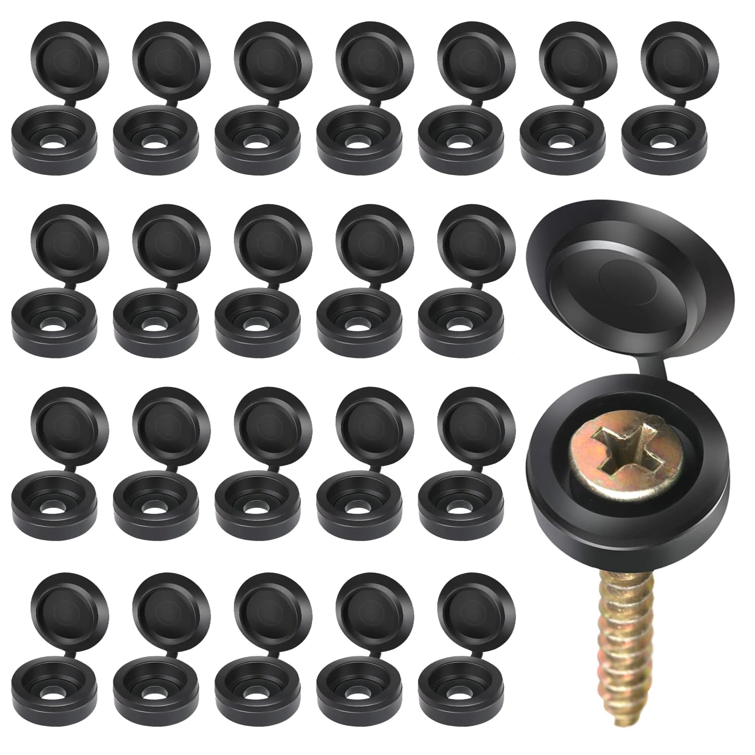 RXKFIGX 200 PCS Black Plastic Screw Cap Screw Covers Folding Screw Cover Plastic Screw Caps Snap Caps Washer Covers Flip Tops for Covering Screw Protection Cabinets Furniture Shelf