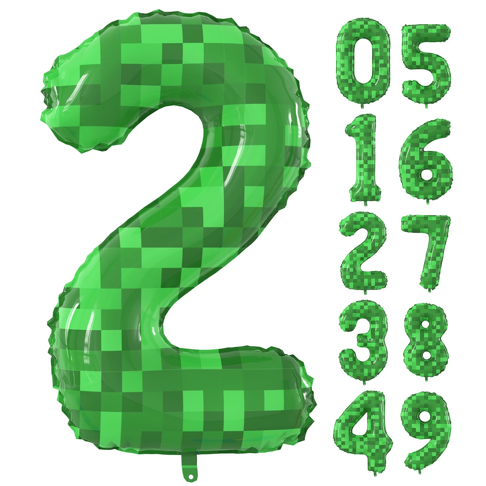 40 Inch Green Pixel Miner Theme Number Balloons Large Birthday Party Number Balloons Mining Gaming for Kids Birthday Party Decoration Supplies (Number 2)