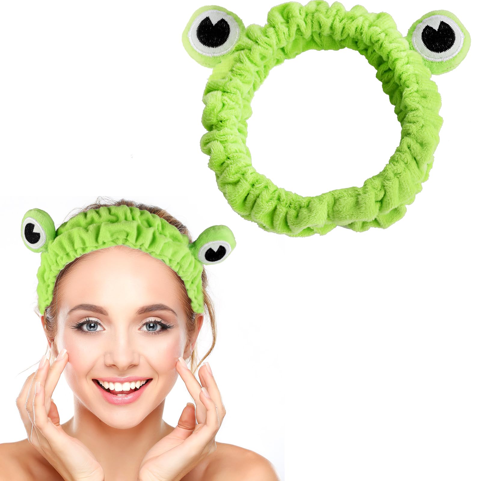 WLLHYF Frog Headband Makeup Headband Frog Eye Elastic Face Washing Hair Band Cute Shower Spa Headband Funny Green Head Wrap Cartoon Hair Accessories for Women Girls Skincare Beauty (Light green)