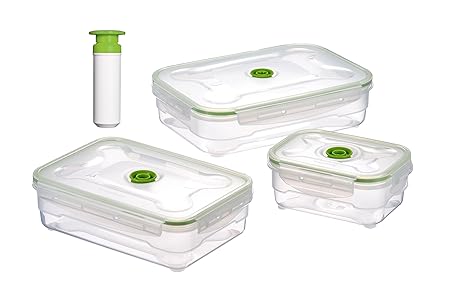 Vacuumsaver Set de Tuppers al Vacío, Transparente y Verde, 31x59x47 cm, 3 Unidades