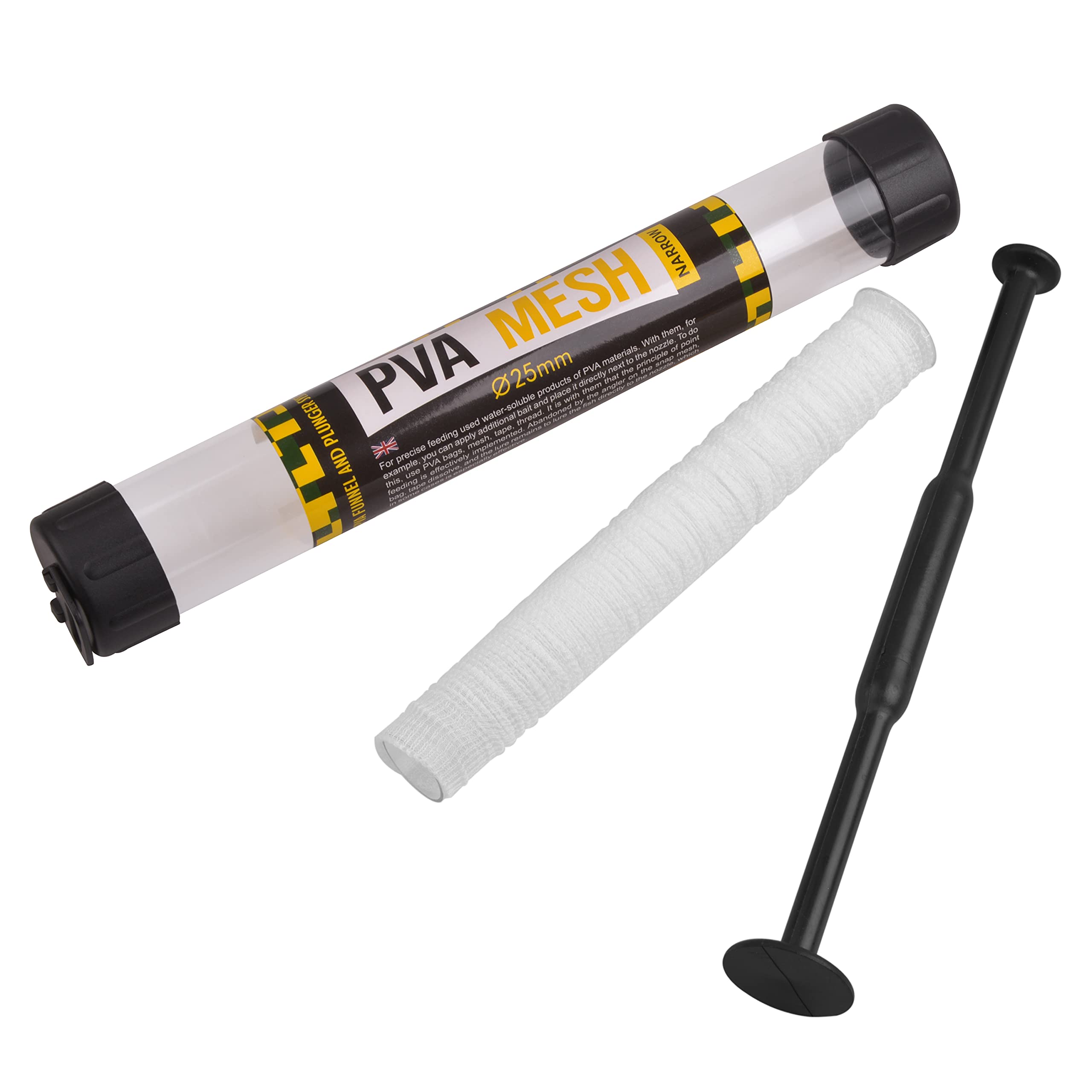 OROOTL 5M PVA Mesh Carp Fishing Bait Net, Fast Melt PVA Mesh Bags System Refill Stocking with Plunger for Boilie Rig Carp Fishing Tackle Tool 25mm/ 37mm Available