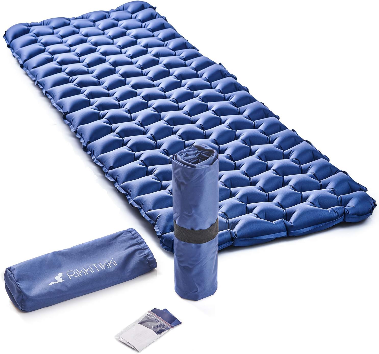 RikkiTikki Premium Lightweight Inflatable Sleeping Pad - Compact Camping Mat for Sleeping - Best Air Camping Mattress Pad for Backpacking, Camping, Hiking