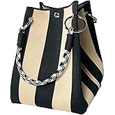 Knit Tote Women Striped Crochet Bucket Handbag Purse Shoulder Bag Vacation Lightweight Beach Bag Travel Weekend