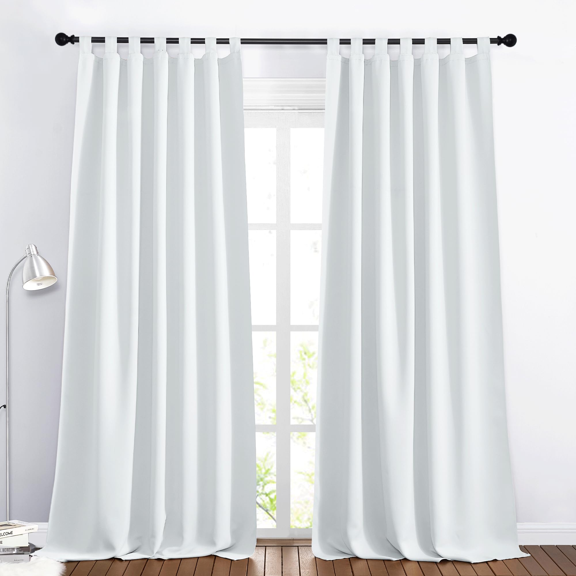 PONY DANCE Thermal Curtains – White Curtain Window Decoration Living Room Curtain with Tabs Energy Saving for Baby/Adult Room, L 140 x H 245 cm, Grey White, 2 Pieces — image 1