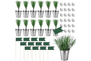 Skdqiee 12 Sets Golf Party Decoration with Silver Buckets, Flags, Golf Balls, Artificial Turf, Golf Centerpieces Table Golf f