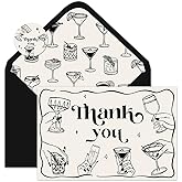 Whaline 24 Pack Cocktail Thank You Cards Black Greeting Card Martini Theme Party Blank Note Cards with Envelope Sticker for Bachelorette Birthday Bridal Shower Wedding