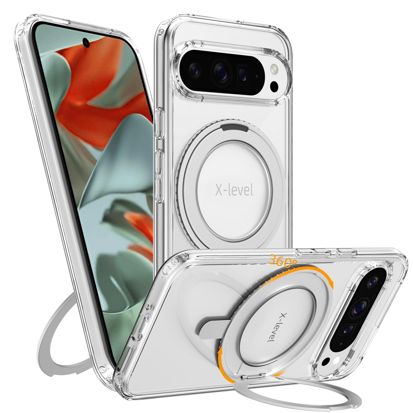 X-level for Google Pixel 9 Pro XL Case with MagSafe, Magnetic Invisible Stand, Liquid Silicone, Military-Grade Protection, Scratch-Resistant Anti-Fingerprint Back Mobile Phone Case, Clear