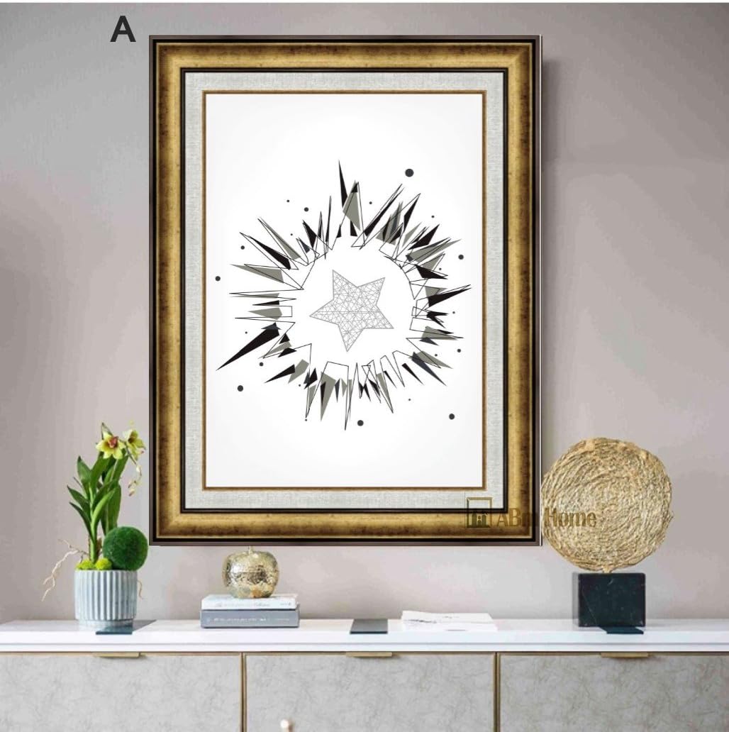 ABM Home Abstracts Series- Large Wall Picture Frame, Vintage Style,Framed Canvas, Large Poster (Gold, Design A)