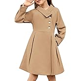 GRACE KARIN Girls Dress Coat Kids Wool Lapel Long Button Jackets Fall Winter Outerwear Peacoat with Pockets 5-12Y