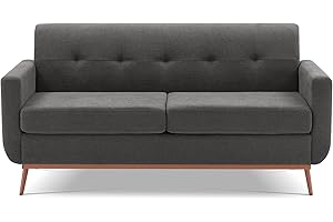 Weture 65" Loveseat Sofa, Mid Century Modern Love Seat Couches for Living Room, Comfy Upholstered Sofa Couch for Bedroom(Linen-Dark Grey)