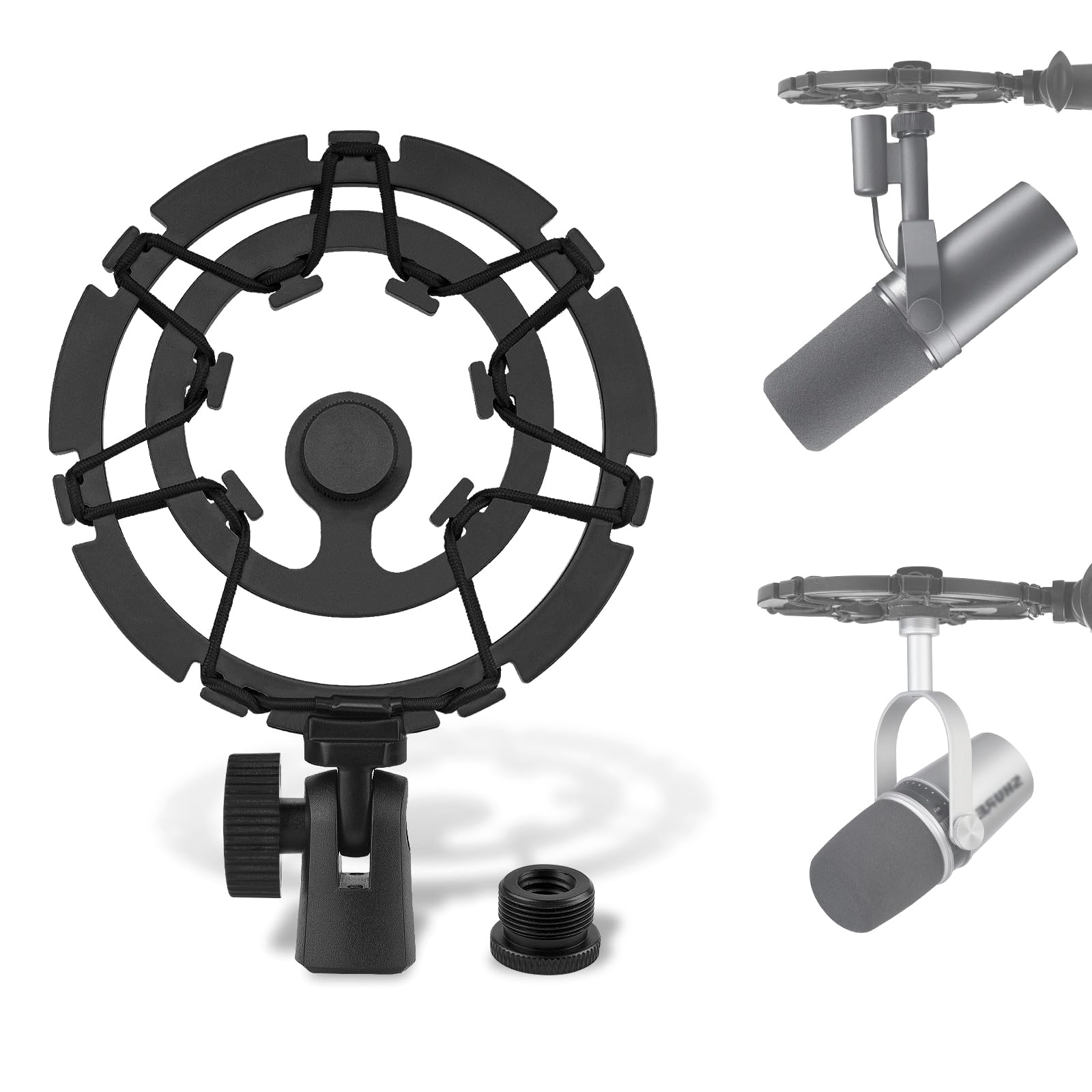 Geekria for Creators Microphone Shock Mount Compatible with Shure MV7, MV7+, SM7B, MV7X Mic Anti-Vibration Suspension Adapter Clamp Mic Holder Clip (Black)