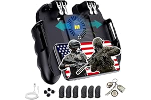 MIKIRINI 8 in 1 PUBG Mobile Phone Game Controller w/Cooling Fan, Cell Phone Gaming L2R2 L1R1 Triggers gamepad for PUBG/Fortnite/Call of Duty for 4.7-6.5" Android iOS Phone with 6pcs Finger Sleeves