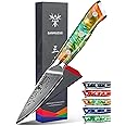 SANMUZUO 3.5 Inch Paring Knife - Kitchen Fruit Vegetable Knife Damascus Steel & Resin Handle - Xuan Series (Fantasy Orange)