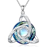POTOPYY Celtic Knot Necklace for Women 925 Sterling Silver Trinity Knot Pendant with Crystal Moonstone Irish Jewelry Valentines Day Mothers Day Gifts for Women