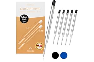 MESMOS 6 Pack 3.9 inch (9.8cm) Pen Refills Ballpoint, Compatible with Ballpoint Parker Pen, (Black Ink)