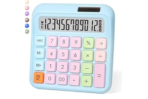 Exlliy Desk Calculator,12 Digits, Large LCD Display,Big Buttons,Solar and Battery Dual Power Desktop Calculators,Cute and Aesthetic,Suitable for Office & Study