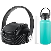 FLORAPELL Straw Lid for Hydro Flask Wide Mouth Water Bottle, Top Lids with Straw Compatible with Hydroflask 32 40 oz, Replacement Cap Straws Flip Lid Flex Handle (Black)