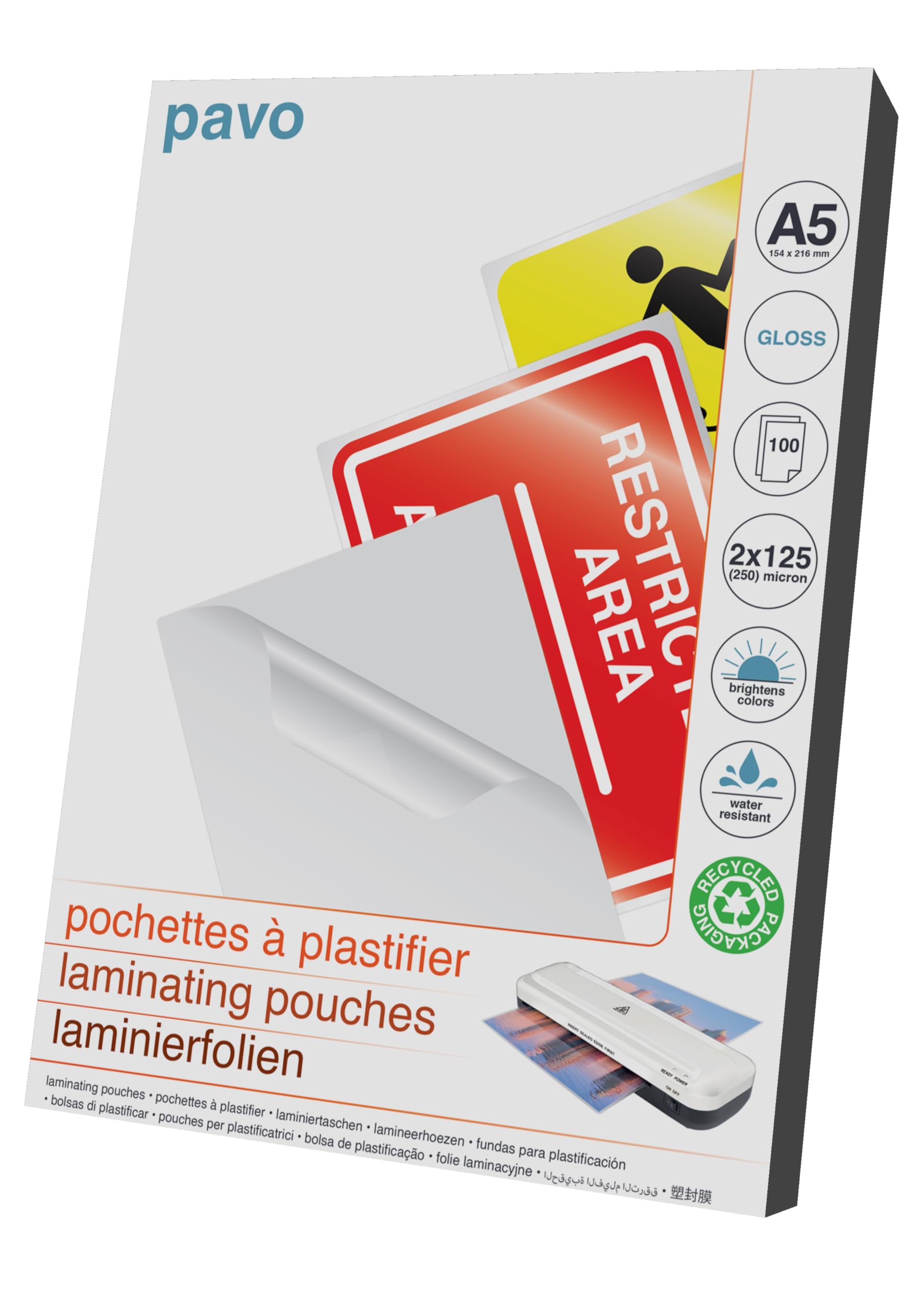Pavo - Laminating Pouches A5 2x125 mic, Pack of 100 - Gloss