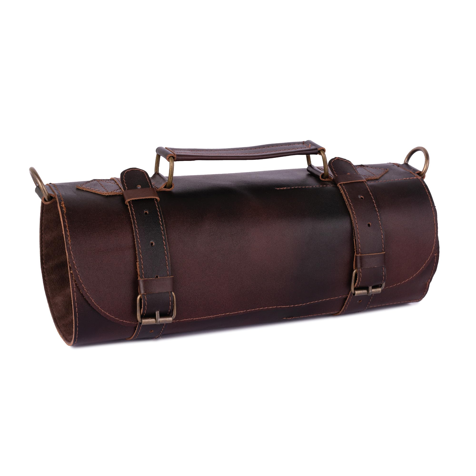 Vintage Style Handmade Full Grain Leather 7 Pocket Chef Bag for Small Tools Chef Case Tool Roll Storage Bag for Chef (Dark Brown)