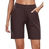 Oalka Women's Bermuda Shorts Work Casual 8" Stretchy Golf Walking Shorts Knee Length