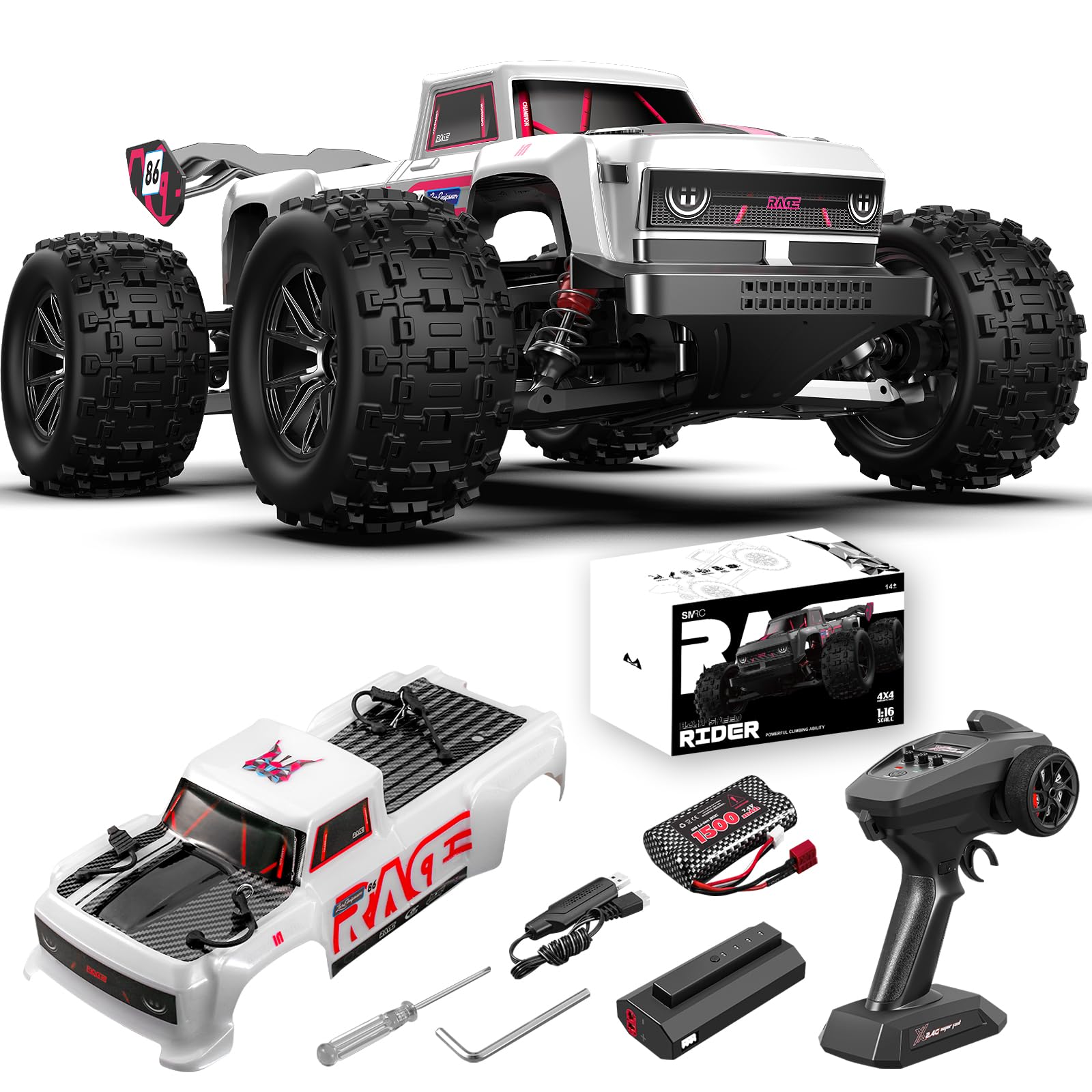 Photo 1 of 1/16 RTR Brushless Fast RC Cars for Adults, Max 42mph Electric Off-Road RC Truck, High Speed RC Car 4X4 Remote Control Car with 2 Lipo Batteries for Adult