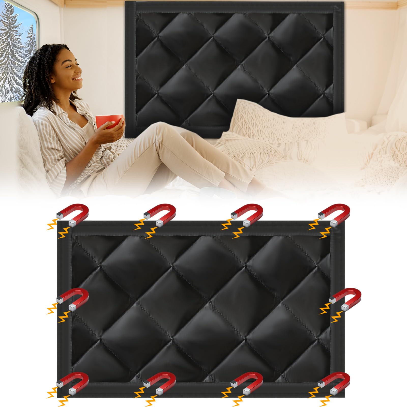 Photo 1 of Beeveer Rv Magnetic Window Insulation Kit Magnetic Rv Thermal Insulation Curtain Quilted Oxford Fabric Thicken Cotton Fill Keep Heat in Cold Out for Winter Camper Window Trailer(16 x 25 Inches)